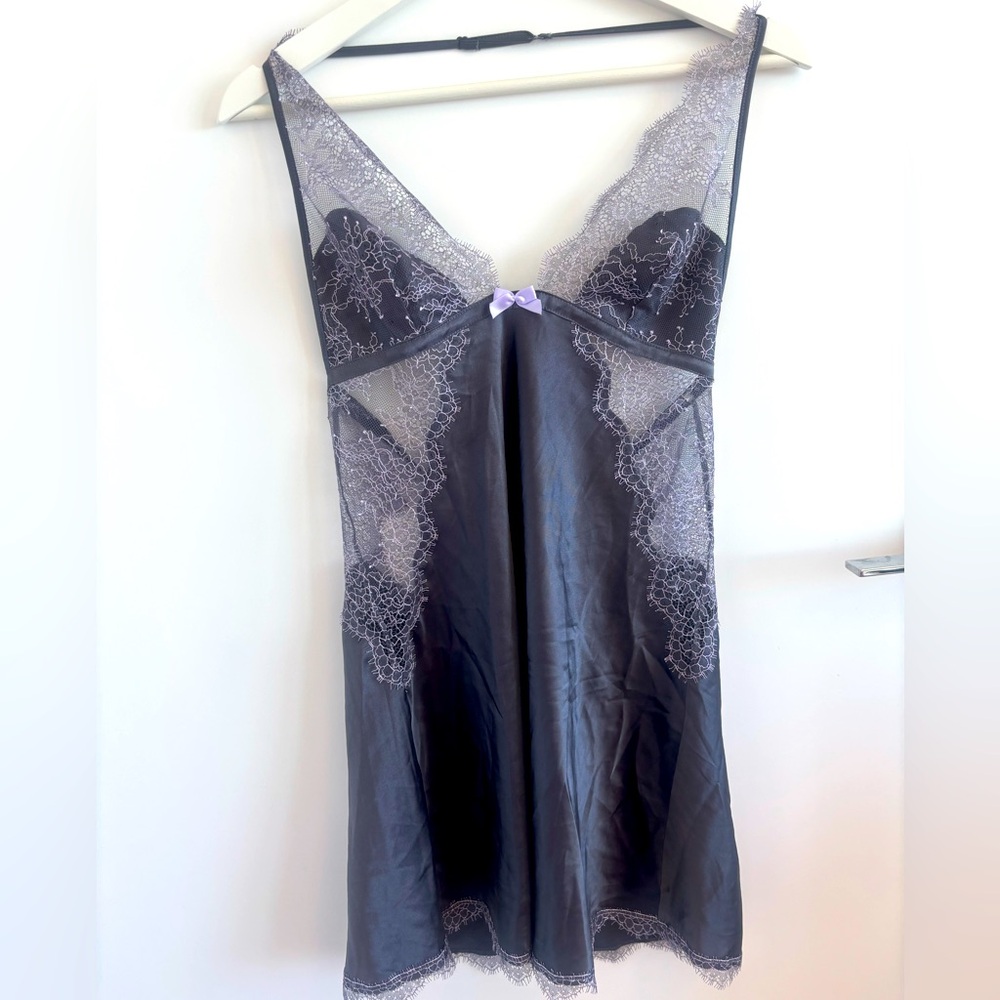 Victoria's Secret Grey and Lavender Lace Chemise Lingerie Nightgown size M